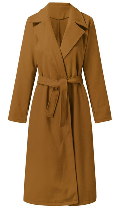 Women's belted long wrap coat
