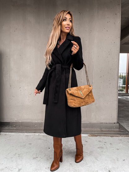 Women's belted long wrap coat